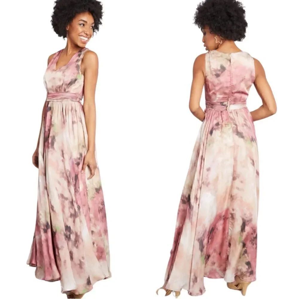 NWTs ModCloth V Neck Silky Pleated Maxi Gown Size XXS
